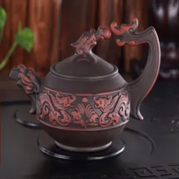 Yixing Zisha Purple Clay Teapot213cの珍しい中国の手作りのリアルなドラゴン