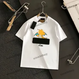 Xinxinbuy Men Designer Tee T Shirt 2024 Roma dinozaur list drukujący krótkie rękaw Bawełniane kobiety szary czarny biały czerwony s-xl