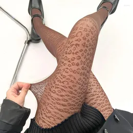 Women Socks 1PC Brown Bottoming Sexy Leopard Print Pantyhose Tight Jacquard Woman Thin Slimming Retro White