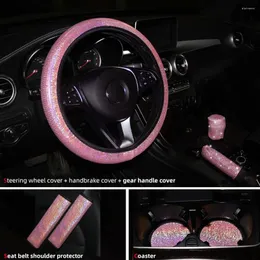 Capas para volante 7 tamanhos, capa para carro, freio de mão, almofadas de ombro, acabamento rosa, glitter, acessórios interiores