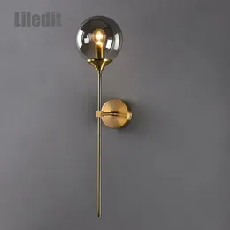 Wandleuchte Moderne LED-Glaskugelleuchte Nordic Golden Nachttisch Wohnzimmer Flur Dekoration Wandleuchte Beleuchtung Metall Lights223i