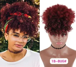 Sznurking Kinky Curly High Puff Ponytail Syntetyczne przedłużenia włosów Afroamerykanów z grzywką Krótkie opakowanie 2928611