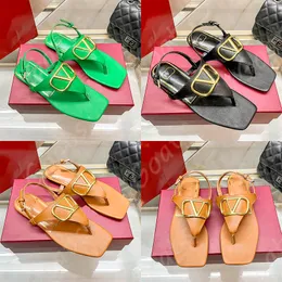 Flat Thong Sandal Women Summer Sandals Paris Flip Flops Luxurys Designers Slippers Girls Beach Shoes Grainy Calfskin Slides Loafers Shoes Large 35-42 Brass Hardware