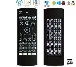 MX3 Mini Klavye Arka Ir ile IR Öğrenme Gyro Qwerty 24G Kablosuz Uzaktan Kumanda 6axis Sinek Hava Faresi Arkadan aydınlatmalı Gampad Andro6807245