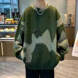 Erkek Sweaters American Retro Kontrast Renk Kazak Sonbahar ve Kış Gençlik Sokağı Gevşek Artı Beden INS Moda Çekme Femme