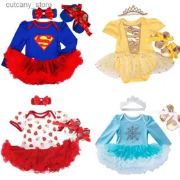 Mädchenkleider Neugeborenes Baby Mädchen Kleider Stirnband Schuhe Set Infantil Kinder Kleidung Sets Mädchen Tutu Kinder tragen Sommer Kurzarm Vestido L240311