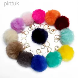 Keychains Lanyards 1st 8cm Pompons Söta märke Keychain Faux Fox Rabbit Fake Fluffy Keyring Bag Pendant Jewelry Making Gold Color Charms Chain LDD240312