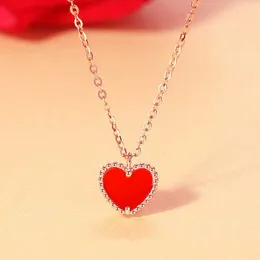 V NETLACE S925 Sterling Silver Heart Neglace Necklace Small Red Heart Red Agate Pendant Ornament for Womens Light Luxury Gift