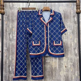 クラシックフルレタープリントパジャマセット女性男性アイスシルクバスローブ通気性ナイトガウンホーム衣類261f