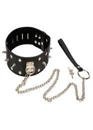 Adjustable Strict Leather Locking Posture Lock Chain Collar Neck Training Stretching Brace Slave Sex Fetish Restraint Bondage Y0409334252