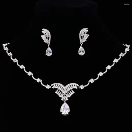 목걸이 귀걸이 세트 도착 물 드롭 CZ 두바이 웨딩 세트 여성을위한 Bijoux Mariage CZL-6106