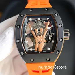 RM66 Flying Tourbillon Automatic Mens Watch Black / White Ceramic Hand Gestures Swiss Tonneau Wristwatch Sapphire Crystal Waterproof Luxury Watches