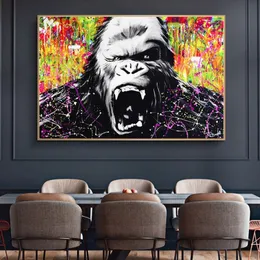 Abstrakte bunte Gorilla-Graffiti-Affen-Poster und Drucke, Leinwandgemälde, Wandkunst, Bilder für Wohnzimmer, Heimdekoration, N263u