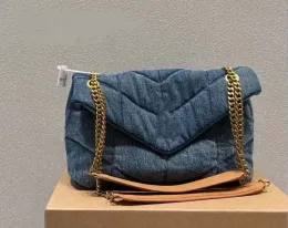 Designer de luxo das mulheres sacos lavados denim saco do mensageiro loulou puffer moda clássico aleta saco bolso corrente cowboy crossbody g243117bf