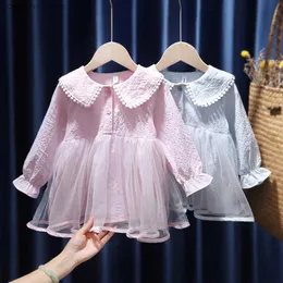 Flickans klänningar Baby Girl Dress 2023 New Fresh Girl Kirt Childrens Korean Plaid Cotton Baby Princess Dress for Baby Girl L24036