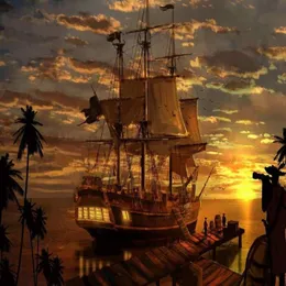 Arte clássica para sala de estar, decoração de parede, fantasia, pirata, navio, boa, pintura a óleo, imagem hd impressa em tela para decoração de casa 259c