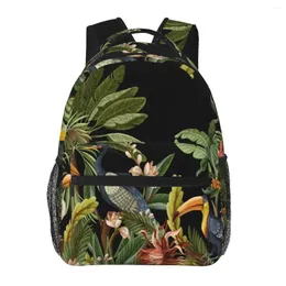 Ryggsäck kvinnliga fåglar och tropiska lämnar blommor modeväska för män skolbock mochila