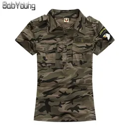 Herrpolos Babyoung Summer Casual Polo Feminina Camouflage Army Cotton Shirts Polo Femme Polos Short Sleeve Shirt M ~ 5XL LDD240312