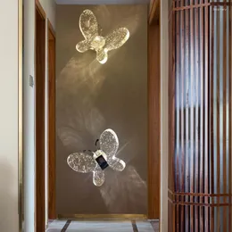 Vägglampa modern minimalistisk led kristallbubbla fjäril sängkreativ spegel front verandan fönster trappa ljus fixtur