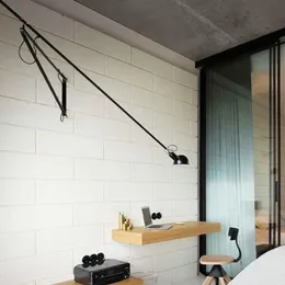LED Wall Lamp Light Long Swing Arm Black White Lights For Home Justerbar Modern Industrial Sconce Vintage E27 Bedroom Foyer292J