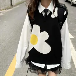 Blomma män tröja västar stickade tröjor väst ärmlösa stickade kvinnor y2k topp kawaii harajuku kläder överdimensionerade jumper ropa 240312