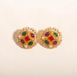 Stud Earrings Sheilabox Vintage Colorful Gem Pearl Earring Covered With Cubic Zircon Statement Jewelery For Women