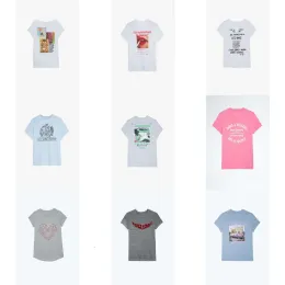 Zadig Voltaire Mulheres Pulôver Camiseta Vintage Impresso Asas Strass zadig voltaireT camisa zadig et voltaire mulheres manga curta camiseta tops