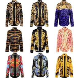 New Men039s shirts 3D Shirt Long Sleeve Blouse Tops Gold Baroque Blue Stripe Button Shirt Blue Floral Tiger Pint shirt7264375