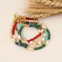 Bohemian Handmade Natural Stone Fashionable Pearl Bracelet, Shell Stainless Steel Jewelry B358