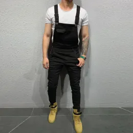 MENS TOTAL SUSPENDER PANTS FICKA POCKA TOTAL Jeans Solid Color Cargo Work Wear Jumpsuit Streetwear Rakt hög kvalitet