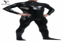 Wholeadult Black Latex اللامع اللامع لذيذة طويلة الأكمام المعدنية الرجال catsuit skintight unitard lycra bodysuit zentai with8851578