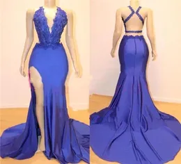 2021 Classic Black Girls Mermaid Prom Dresses Sleeveless Appliques Lace High Slit Backless Women Evening Party Gowns1153976