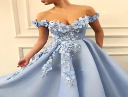 Light Sky Blue Long Prom Dresses With Hand Flower Elegant Off Shoulder Sweet 16 Girls Pageant Evening Dresses 2020 Cheap9510351