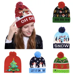 14 Designs Kinder Weihnachten gestrickte LED-Leuchten Beanie Weihnachtsmann Elch Schneeflocke Wintermütze Mützen für Kinder Erwachsene Weihnachtsfeier 05488088