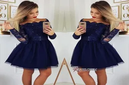 2019 Lace A Line Homecoming Dresses Tulle Tulle Short Prom Dress Long Sleeves Cocktail Party Dresses بالإضافة إلى حجم Vestidos de Fest9156133