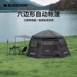 Tält och skydd NatureHikeBlackDog utomhus hexagonal hela automatisk snabböppning camping tält bärbar vikbar svart lim solskyddsmedel