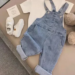 Versão coreana casual roupas infantis primavera outono meninos meninas denim macacão bebê moda allmatch solto calças compridas 240307
