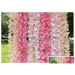 Dekoratif çiçek çelenkleri yapay ork wisteria asma çiçek 2 metre uzunluğunda ipek zemin dekorasyon çekim sahne wa3739 damla de dh57h