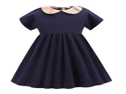 Sommarflickor TurnDown Collar Dresses Luxury Baby Girl Cotton Short Sleeve Dress Fashion Children Casual kjolar Kids Princess Skir5110980