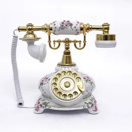 Keramisk antik telefon med vintage stil och vit emboss rose -telefon för vardagsrumsdekor231r