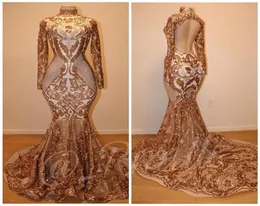 Sexig guld paljetter Evening Prom Dresses Mante Formal Party Gown Mermiad Luxury Pageant Dress Sweep Train Custom Made8220743