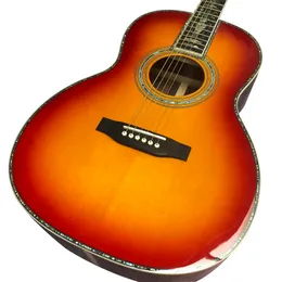 39-дюймовая акустическая гитара в форме заката, красная, черная, с пальцами, из морского ушка, с инкрустацией