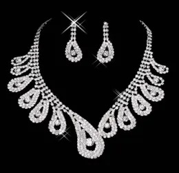 15042 Cheap Womens Bridal Wedding Pageant Rhinestone Necklace Earrings Jewelry Sets for Party Bridal Jewelry6988576