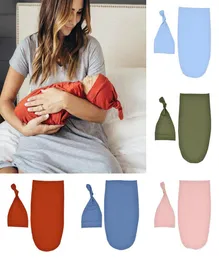 Baby Swaddle wrap Newborn Solid color Blankets kids Sleeping Bag Wrap with hat 2pcsset 5 colors 475267cm8565202