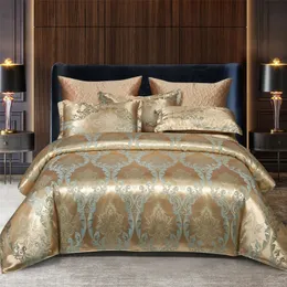 Wostar Satin Rayon Jacquard Duvet Cover 220x240 Luxury 2 People Double Bed Quilt Bedding Set Queen King Size Comforter 230308