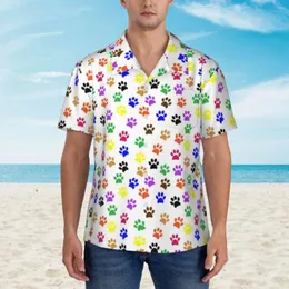 Men's Casual Shirts Hawaiian Shirt Beach Dog Pow Art Blouses Colorful Pawprints Vintage Men Short Sleeve Y2K Funny Clothes