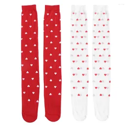 Women Socks 2 Pairs Love Stockings White Tights For Leggings Valentine's Day Over The Knee