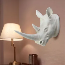 KiWarm Resin Exotic Rhinoceros Head Ornament White Animal Statues Crafts for Home el Wall Hanging Art Decoration Gift T200331347n