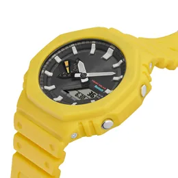 Mäns Yellow Sport Digital Quartz 2100 Titta på Full Featured World Time LED Automatisk handhöjning Light GA Oak Series 2559