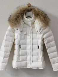 Дизайнерская куртка Monclair, женская зимняя французская брендовая утолщенная парка с капюшоном, действительно лисьий меховой воротник, гусиное пуховое пальто, белый, черный цвет, верхняя одежда из меха енота, евро размер